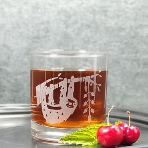 Two Toed Sloth Etched Whiskey Glass